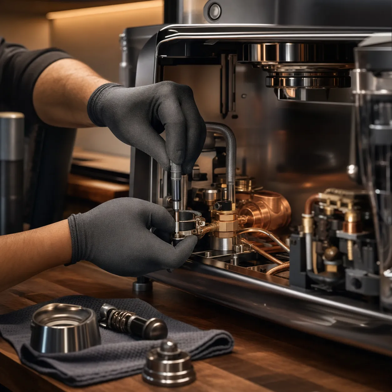 Manutenção preventiva em componentes de máquina de café